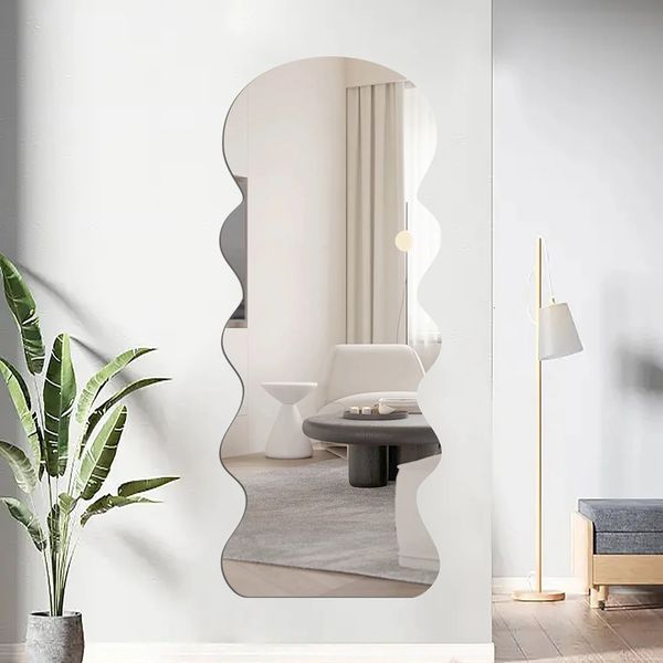 Autocollant mural miroir doux en forme de vague, couleur argent, 45x100cm, pour salle de bains, ne se casse pas, bâton de pelage, décalcomanies pliables en PET, 231220