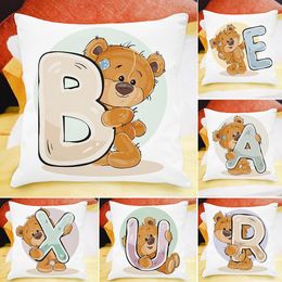 45x45cm 26 Engels alfabet A z printkussen Cover Home Cartoon Bear Sofa Children Room Decor Cute Animal Pillowcase 231221