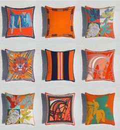 45x45 cm série Orange taie d'oreiller housses de coussin chevaux fleurs impression couverture pour la maison chaise canapé décoration taies d'oreiller carrées 3926335