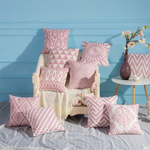 45x45 cm roze borduurwerk romantisch gooien kussen Nordic kussen decoratieve super luxe katoen kussen sofa kussen 220402