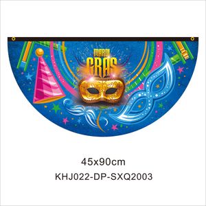 45x90 cm Mardi Gras Carnival vlag Banner Decoratief huis woonkamer fanvormige polyester vlaggen met twee onze messing doorvoertules