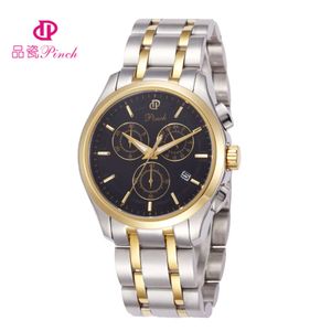 46 CI Multi Functional Six Pin roestvrijstalen kalender Kalender Business Waterproof Youth Metal Steel Band Watch 65