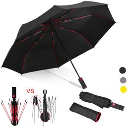 46 inch Heren Dames Anti-UV Regen Winddichte Reisparaplu 3-voudig Automatisch Openen Sluiten Automatische Paraplu zwarte coating UV-paraplu 210320