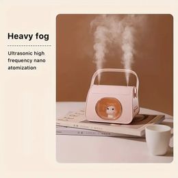 460ML 2 em 1 Super Quiet Handbag Type Double Spray Humidifier - Com luz suave à noite, crie uma atmosfera relaxante na sala de estar do seu quarto