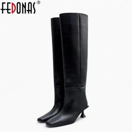 469 Fedonas High Fashion Women talons en cuir authentique automne hiver