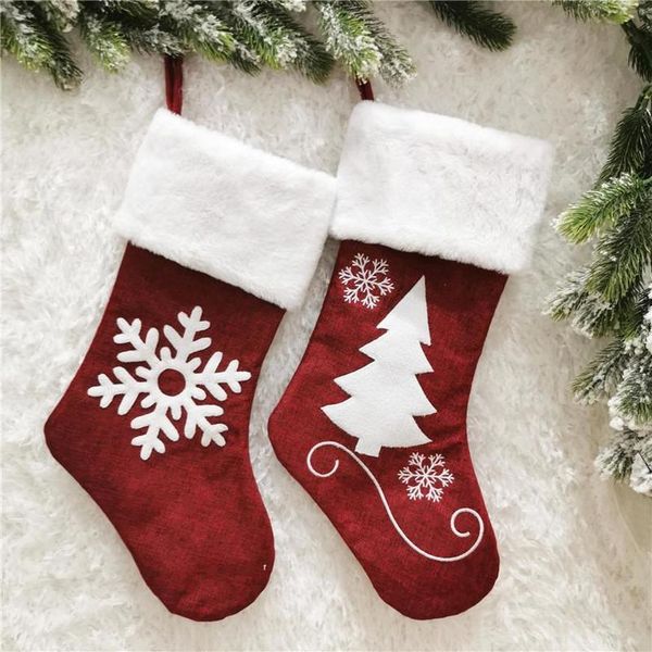 46 cm Medias de Navidad Calcetines colgantes Navidad Rústico Personalizado Navidad Copo de nieve Decoraciones Fiesta familiar Suministros de vacaciones P0829