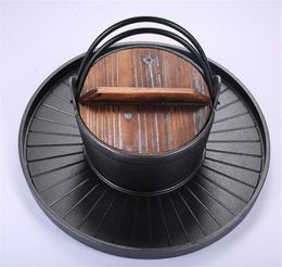 46 cm Commercial El Home Cast Iron Grill Soup Pot Mutton Pot Barbecue BBQ Pan grésillant Dualpurpose Pan 051220116607509