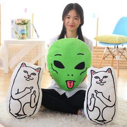 46 cm Ripndip Lord Nermal Lordnermal juguetes de peluche gato relleno verde Alien Lil Mayo muñeca Kawaii cojín almohada regalo de cumpleaños LJ200914