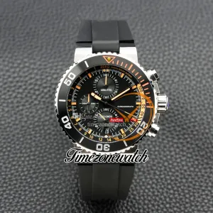 46 mm AQUIS 01 774 7708 VK Chronographe à quartz Montre pour homme Cadran noir Orange Marqueurs de bâton intérieur Boîtier en acier Bracelet en caoutchouc Chronomètre Nouvelles montresTimezonewatch AOS005