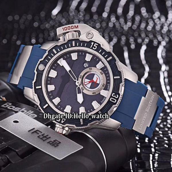 46 mm Big Size Date Maxi Marine Diver 3203-500LE-3 93-HAMMER Automatik-Herrenuhr mit blauem Zifferblatt, Stahlgehäuse, blaues Kautschukarmband, Sport Wris325M