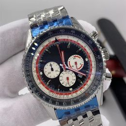 46MM cadran noir chronographe à quartz Breit et Ling montres pour hommes montres-bracelets à index lumineux avec des marques de règle à calcul autour de l'Out308M