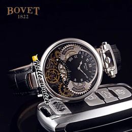 46 mm Bovet 1822 Tourbillon Amadeo Fleurie horloges quartz herenhorloge stalen kast zwarte skelet wijzerplaat lederen band HWBT Hello Watch272T