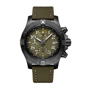 46 mm mannelijk polshorloge heren quartz chronograaf horloge zwart groen canvas rubberen band saffierkristal waterdicht
