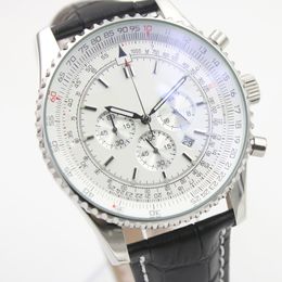 46 MM Nieuwe Kwaliteit Horloges B06 B01 Navitimer Chronograaf Batterij Beweging Quartz Zilveren Wijzerplaat Mannen Horloge Lederen Band Floding Sluiting heren Horloges