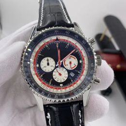 46MM quartz chronograaf Navitimer datum herenhorloges lichtgevende rode wijzers horloge zwarte rubberen band polshorloges met drie werkende subdials stopwatches