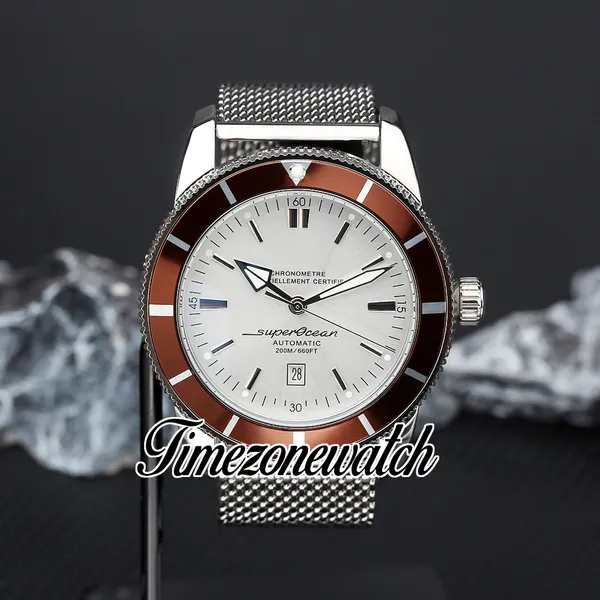 46 mm SuperOcean Heritage II AB202012 A2813 Reloj automático para hombre Esfera blanca Pulsera de acero inoxidable Bisel marrón Fecha Relojes para caballero Timezonewatch Z30a