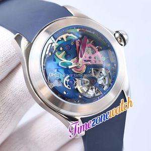 46mmx18.6mm Bubble L082 / 03166 CO0082 Automatische Herenhorloge Blauw Skelet Dial Tourbillon 316L Steel Case Blue Rubberen Strap Gents Horloges TimeZonewatch 8 Kleur