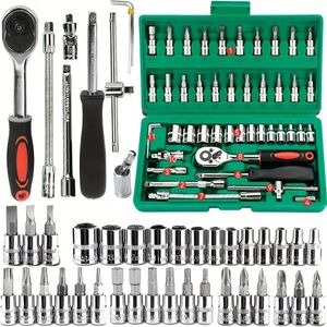 46pc Drive Socket Set 14 inch Ratchet Wrench with Sockets Metric Hex Bit Mechanic Tool Kits for Auto Repair Hous 240108