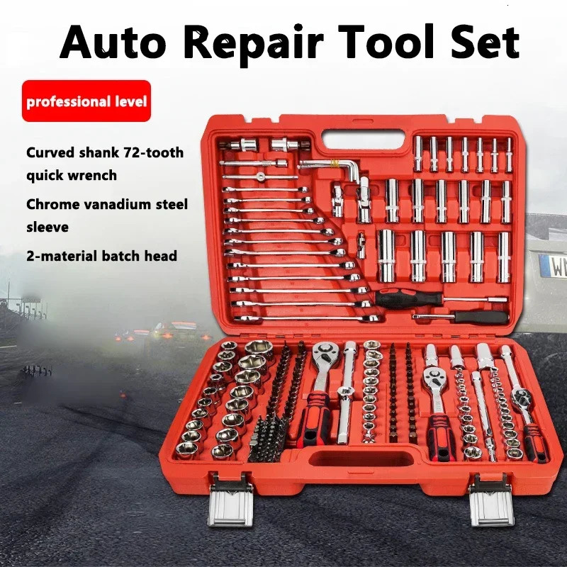 46pcs Car Repair Tool Kit Socket Set Ratchet Torque Wrench Combo Auto Repairing Box 240108