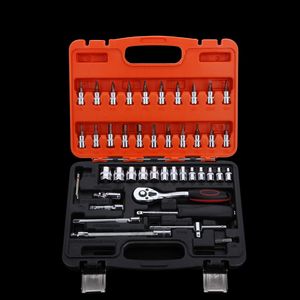 Gratis verzending 46 Stks Ratchet Moersleutel Socket Tool Box Set Handleiding Mouw Tools Set voor Nood Auto Reparatie Automobile Hardware Tool Accessoire