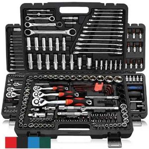 46pcs Ensembles d'outils Kit d'outils de réparation de voiture Jeu de clés Tête à cliquet Cliquet Clé à douille Tournevis Kit d'outils de travail des métaux professionnel H22277r