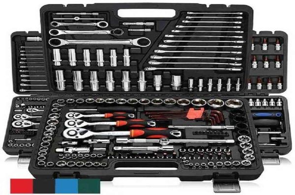 46 pièces ensembles d'outils Kit d'outils de réparation de voiture jeu de clés tête à cliquet cliquet clé à douille tournevis Kit d'outils de travail des métaux professionnel H227923895