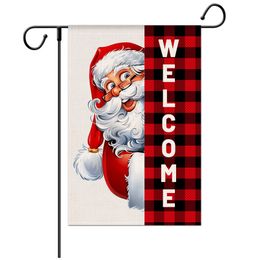 47*32cm/18.5*12.6 inch Merry Christmas Garden vlag Dubbele zijkanten Burlap Santa Claus Outdoor Yard Home Hanging Banner House Flags Xmas Gift Nieuwjaar Decoratie JY0716