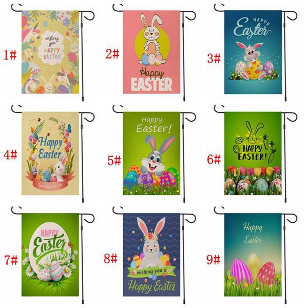 47 * 32cm New Easter Animal Garden Flag Joyeuses Pâques Lapin Oeuf Double Face Imprimer Drapeaux Bannière DIY Yard Gardens Décoration WLY BH4675