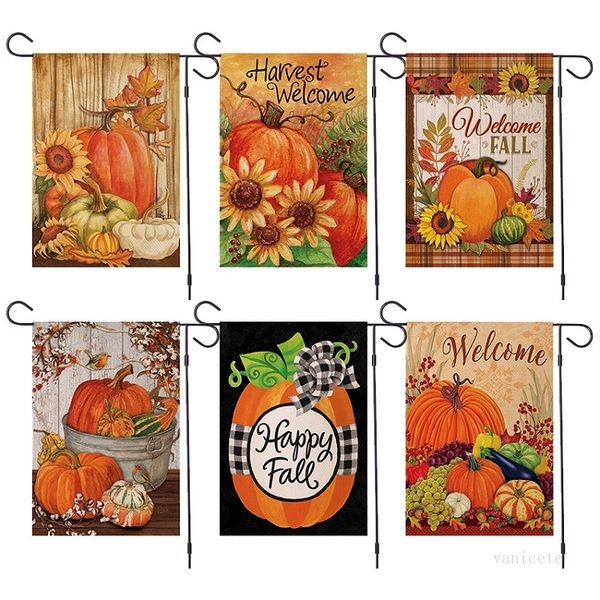 47 * 32 cm Bienvenido otoño Impresión de bandera de jardín Banderas de calabaza Banderas de lino Banderas tienen cosecha de parachoques Decoración festiva T2I52304