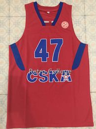 47 Andrei Kirilenko CSKA MOSCOU Maillot de basket-ball brodé en point de retour personnalisé avec n'importe quel numéro et nom