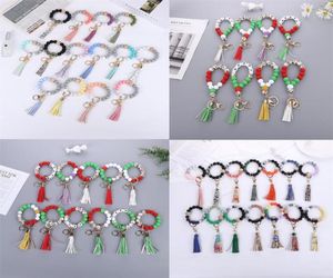 47 couleurs perlées porte-clés fête faveur en bois gland chaîne chaîne de qualité alimentaire Silicone perle porte-clés femmes bracelet bracelet 9468241