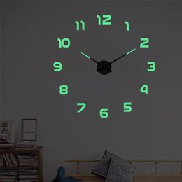 47 inch lichtgevende wandklokken grote klok horloge horloge 3D DIY acryl spiegel stickers quartz duvar saat klock moderne mute 211110