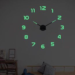 47 pouces Nouvelles horloges murales lumineuses grandes horloges montres horloge 3d bricolage acrylique miroir autocollants quartz duvar saat klock moderne muette