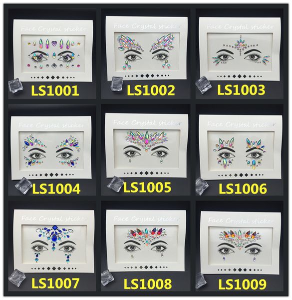 54 estilos 3D Rhinestone tatuaje temporal pegatinas cara cristal pegatina Festival fiesta maquillaje brillo Flash tatuajes WS011