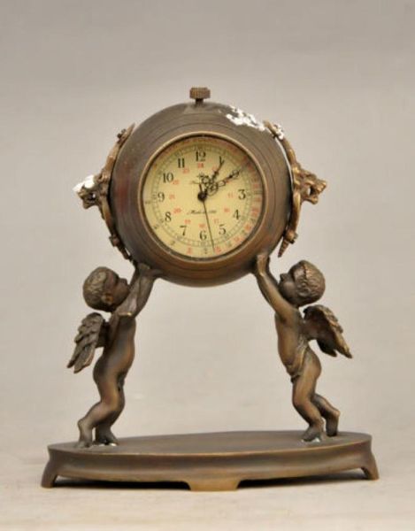 Sculpture décorative en laiton ancien de 472 pouces, peut utiliser une horloge mécanique, ange enfant 3768679