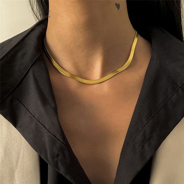 47 CM Vintage En Acier Inoxydable Plat Collier Or Couleur Étanche Punk Filmy Serpent Chaîne Femmes Hommes Cadeau Bijoux Différentes Longueur