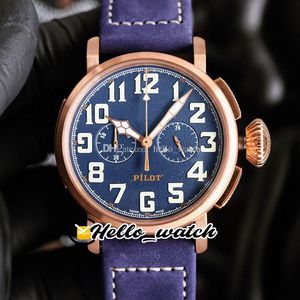 47 mm grande taille cadran bleu Miyota chronographe à quartz montre pour homme boîtier en or rose marqueurs blancs topwatch bracelet en cuir bleu montres de sport de haute qualité Hello_Watch F07A (7)