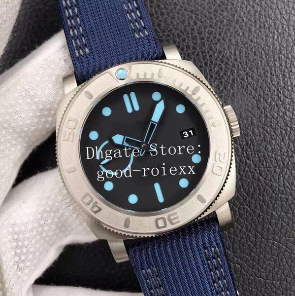 47 mm Relojes de titanio Reloj para hombres SbF Automático P.9010 Movimiento 985 VSF Sport Firenze Pam Diver 300 m Fecha Correa de tela de fibra Relojes de pulsera Super-LumiNova