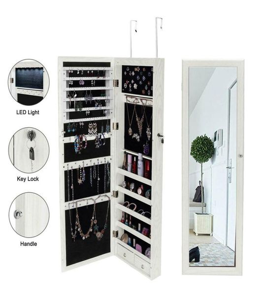 47quot Moup de mur verrouillé en miroir Organisateur de bijoux armoire W LED Light8456213