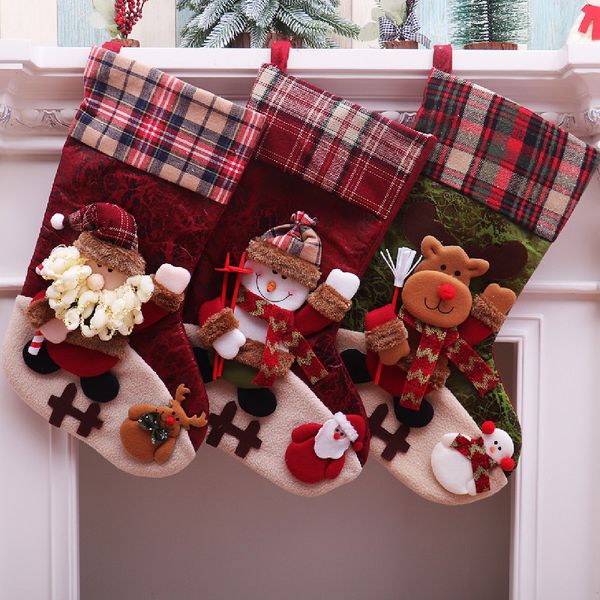 Sacos y medias de Navidad de 47x29cm, decoraciones para árboles de Navidad, decoración interior, adornos de Papá Noel, muñeco de nieve, alce, regalo, bolsas de dulces CO534