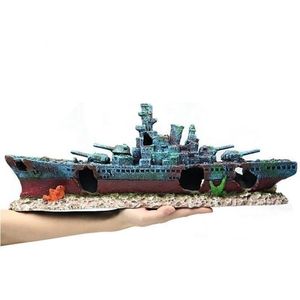 47x9 5x12cm Marine Oorlogsschip Slagschip Hars Boot Aqaurium Tank Vis Decoratie Ornament Onderwater Ruïne Wrak Landschap A9154 Y2002480