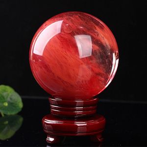 Bola de cristal roja de 48-55 Mm, piedra de fundición, esfera de cristal, artesanía curativa, decoración del hogar, regalo artístico, 210M