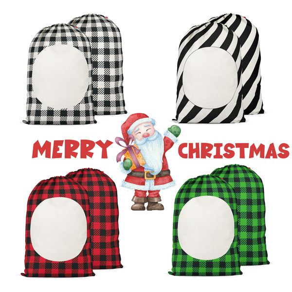 Sacs-cadeaux de Noël 48 * 64cm Sacs de sublimation Banque Santa Sac Modèle à carreaux Sac de rangement de bonbons avec cordon de serrage W-00984