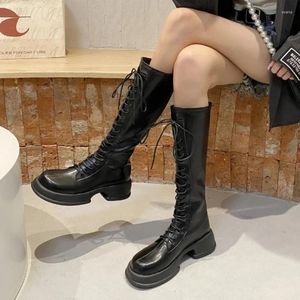 48 bottes 2024 Zipper Casual Long Automne Lace-Up Women's Fashion Motorcycle of Women British Style Plateforme 145