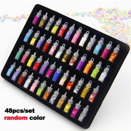 48 Bottlesset Nail Art Sequins glitter poeder manicure decorale tips Poolse nagelstickers gemengd ontwerp glitter stofpoeder set 240109