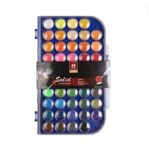 48 couleurs aquarelle peinture ensemble professionnel portable voyage pigment solide aquarelle palette de peinture fournitures d'art d'art avec stylo pinceau - noir