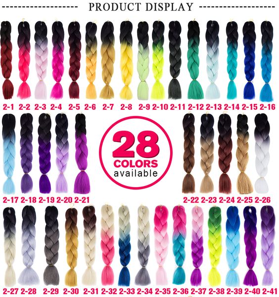 24 ''100 g/pc Synthétique Ombre Kanekalon Tressage Cheveux Crochet Tresses Coiffures Extensions de Cheveux Violet Rose Noir