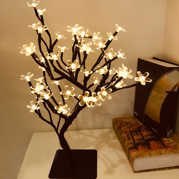 48 LED Cherry Plum Blossom Tree Light Lampes de table Veilleuse pour la maison Chambre intérieure Chambre de mariage Bar Décoration USB Plug 201203