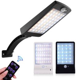 Luz Solar de 48 LED, lámpara LED blanca doble impermeable para exteriores, iluminación de seguridad, apliques de pared con poste de montaje para granero, porche y garaje