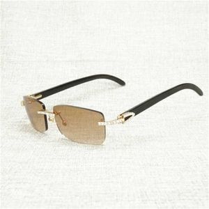 48% de réduction Vintage strass noir blanc corne de buffle sans monture hommes bois lunettes métal cadre nuances pour extérieur Club lunettesKajia nouveau